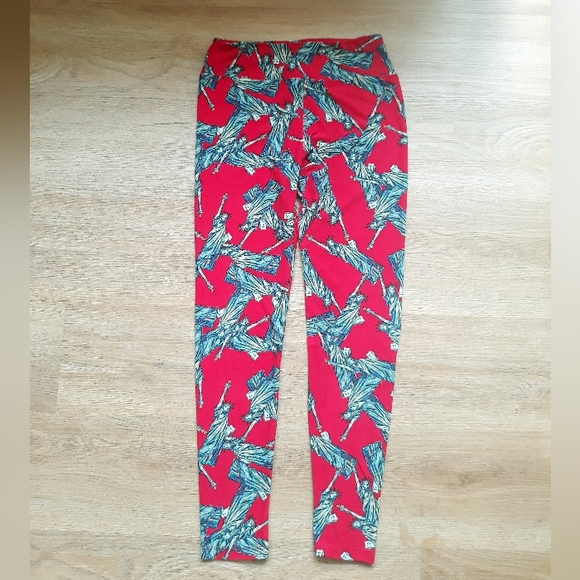 LuLaRoe Red Statue of Liberty of July 4th Printed Leggings - One Size (2-10) - Picture 9 of 9